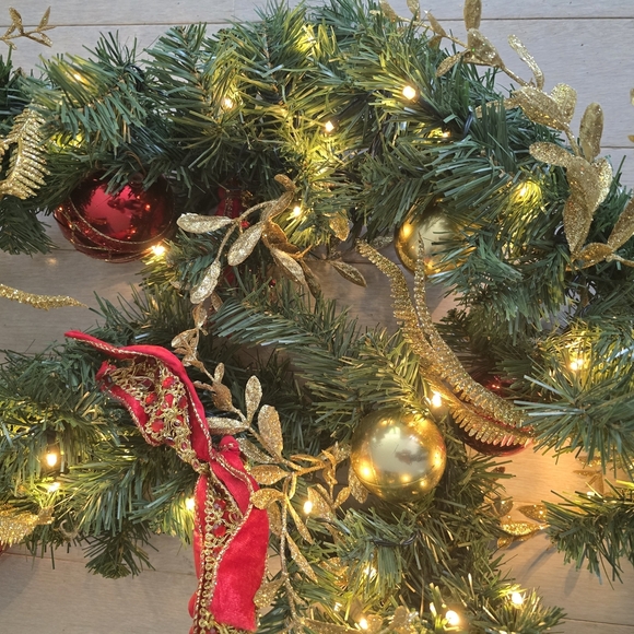 Festive Red and Green Holiday Garland with Lights - Picture 3 of 5